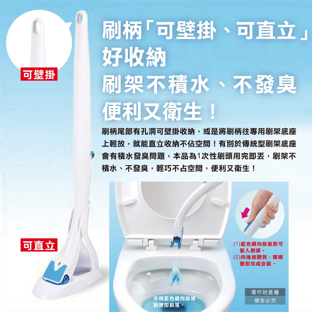 【S.C. JOHNSON 莊臣】免沾手拋棄式濃縮洗劑馬桶刷清潔組1盒(刷柄1支+刷架1座+水溶性刷頭4入)