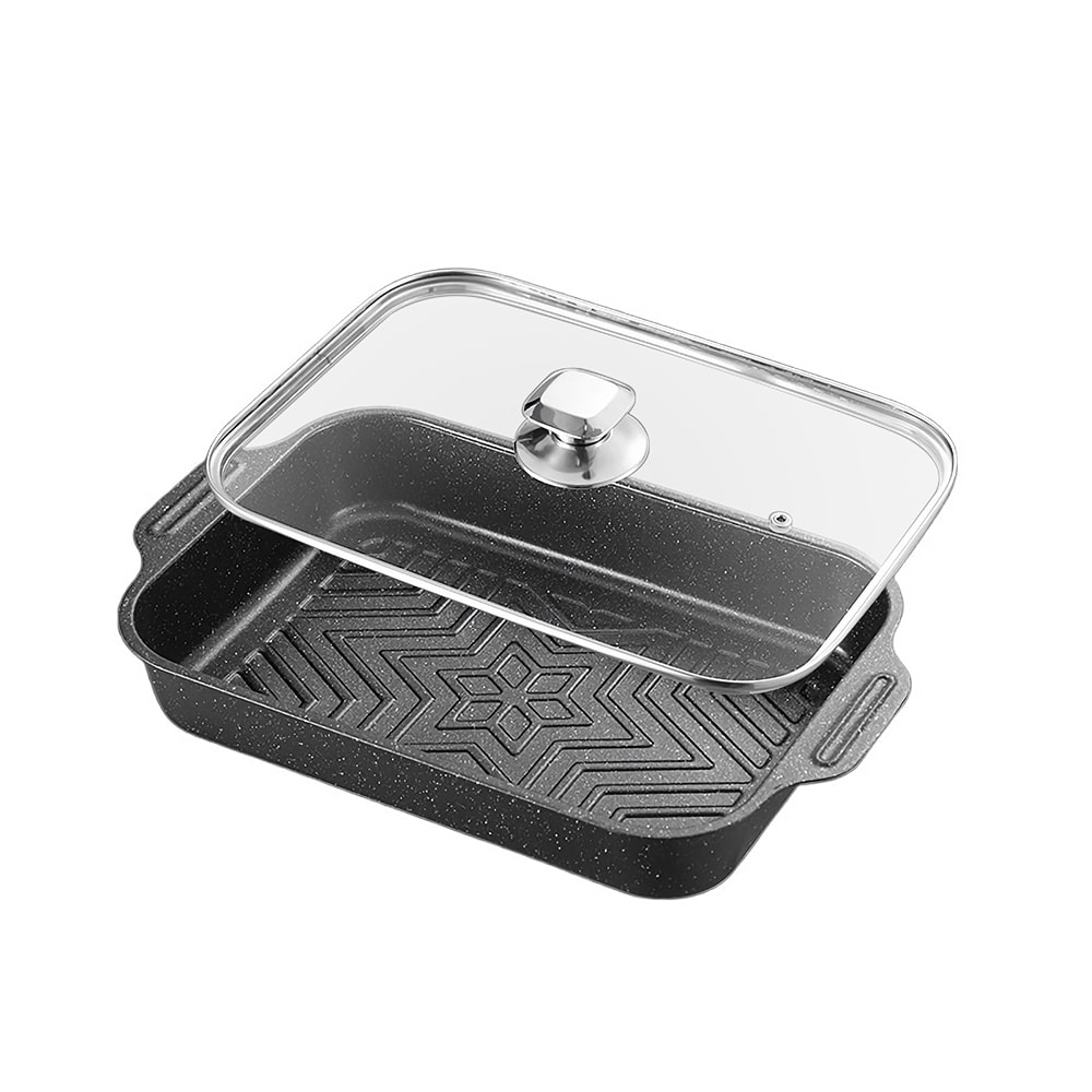 【生活采家】烤魚專用不沾附蓋加高魚鍋 40cm 電磁爐款