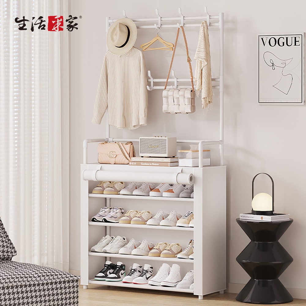 【生活采家】落地型一體組合衣帽鞋架(含布套) 5層80cm款 二色可選