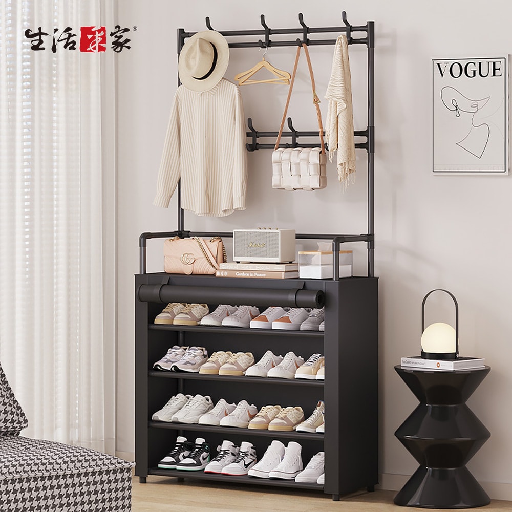 【生活采家】落地型一體組合衣帽鞋架(含布套) 5層80cm款 二色可選