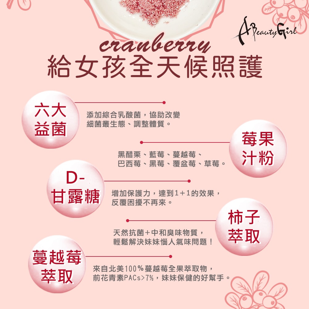 【A Beauty Girl】A Beauty Girl-sinbiotik女性專用蔓越莓益生菌30包x4袋(私密 健康維持 無添加糖 素食)