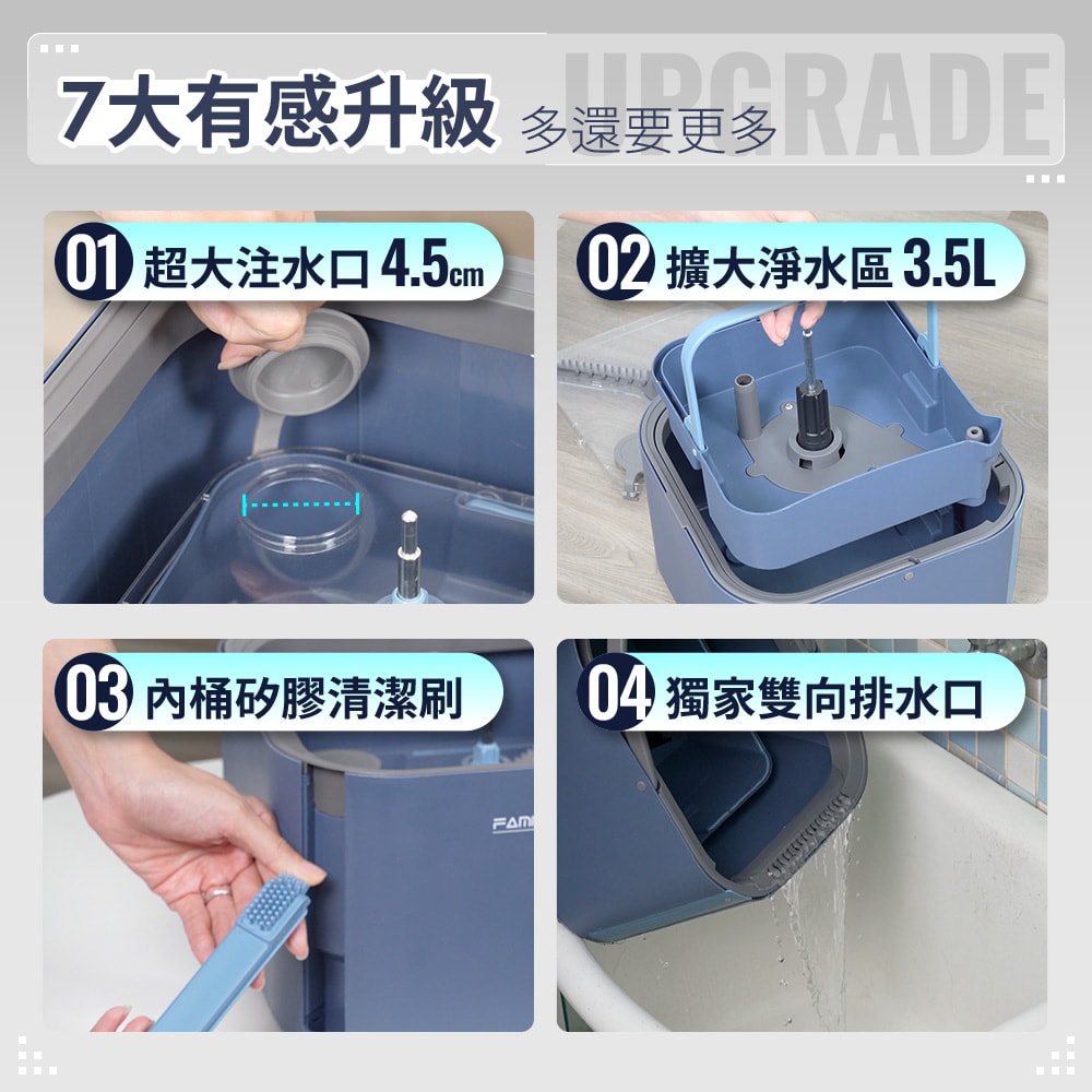 【FL生活+】第二代淨污分離省水旋轉拖把組(汙水分離 乾濕兩用拖把 免手洗拖把 YG-229)