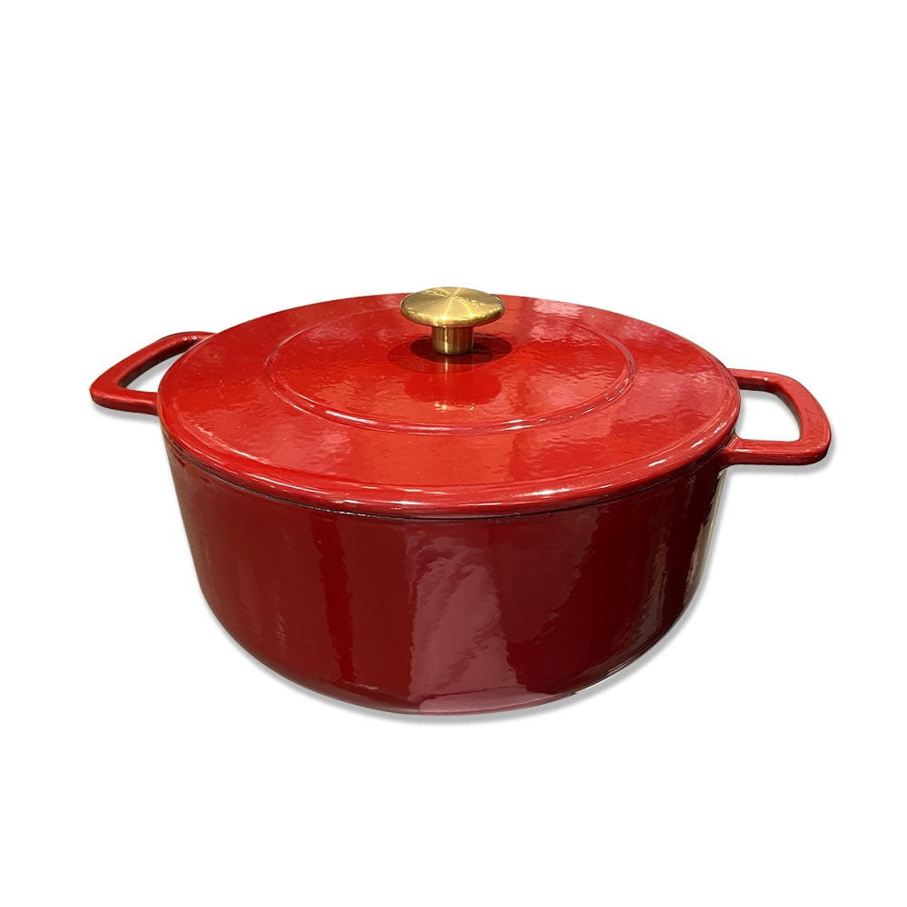 【Combekk】COMBEKK 雙耳鑄鐵鍋 含金色鋼頭鍋蓋 24cm 黑色 紅色