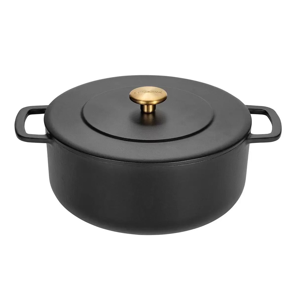 【Combekk】COMBEKK 雙耳鑄鐵鍋 含金色鋼頭鍋蓋 24cm 黑色 紅色