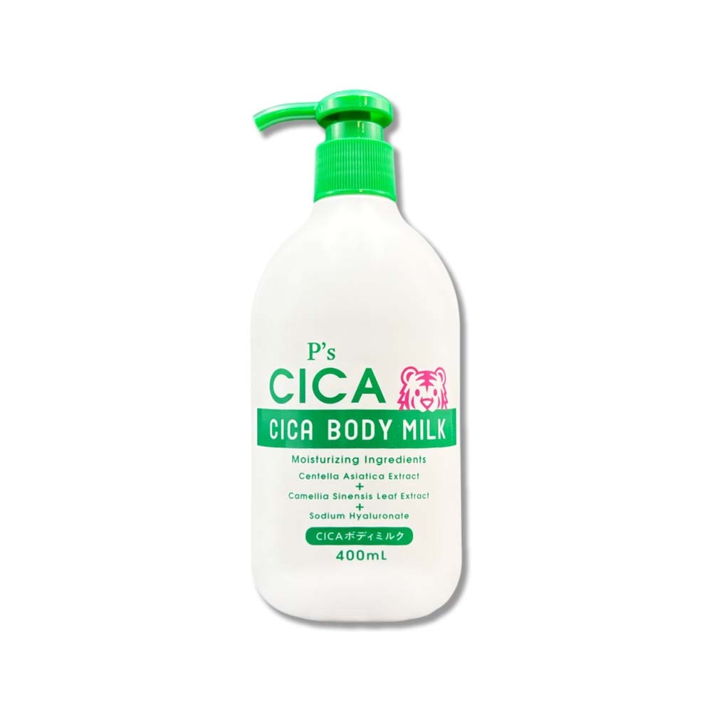 【日本 KUMANO 熊野油脂】P's CICA虎頭積雪草植萃滋潤身體乳400ml/瓶(全身保養護膚霜,手足潤澤滋養精華乳,關節粗糙處修護乳霜,肌膚水潤乳液)
