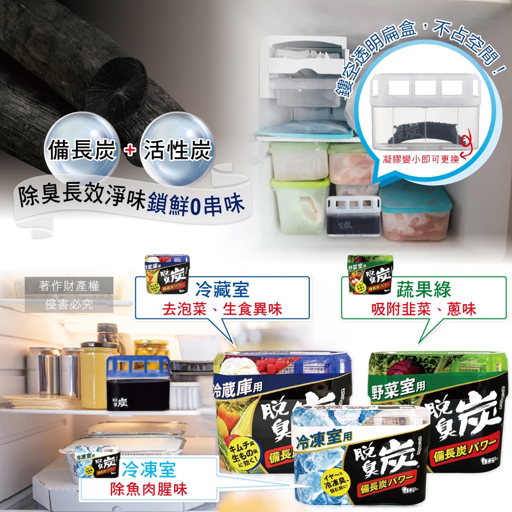 【ST 雞仔牌】脫臭炭強力消臭凝膠型備長炭冰箱薄型除臭劑1入/盒(冷藏室防串味除臭凍,蔬果室吸附異味淨味盒,活性炭冷凍庫長效去味劑)
