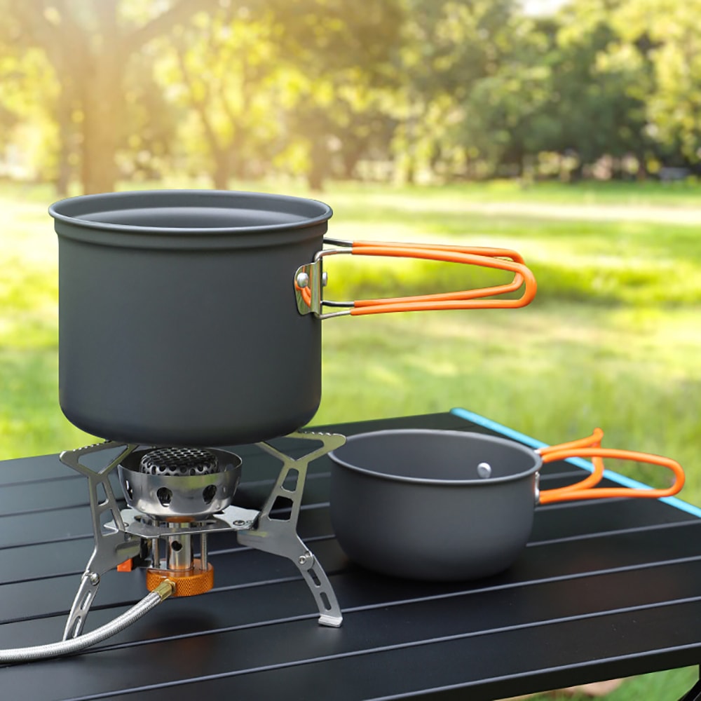 【FUJI-GRACE 日本富士雅麗】便攜野炊戶外露營鍋具組 雙鍋 (附收納袋、摺疊餐具-湯匙、叉子、餐刀)