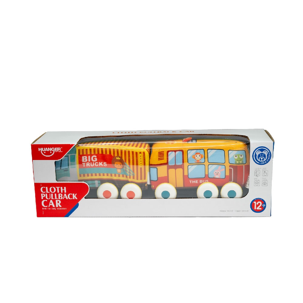 【Ocean Baby】布製玩具車套組-貨櫃車+雙層巴士組/遊戲車/玩具布車/迴力車/嬰幼兒玩具車/布製可水洗/小車車/玩具車/布製車