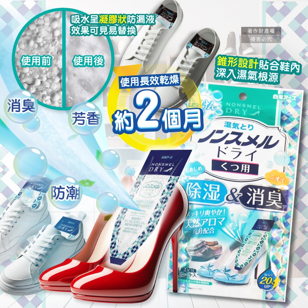 【日本 Hakugen 白元】鞋靴用錐形放置防潮消臭除濕包22gx4入/藍袋-皂香(靜置貼合鞋內吸濕淨味,Nonsmel Dry氯化鈣顆粒,除腳汗悶臭異味除霉乾燥劑)