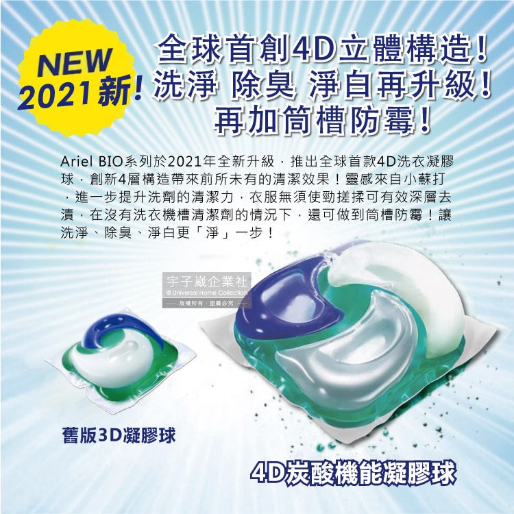 【日本PG】Ariel BIO 4D炭酸機能活性去污強洗淨洗衣凝膠球-黑蓋微香型12顆/盒(洗衣機槽防霉洗衣膠囊洗衣球)