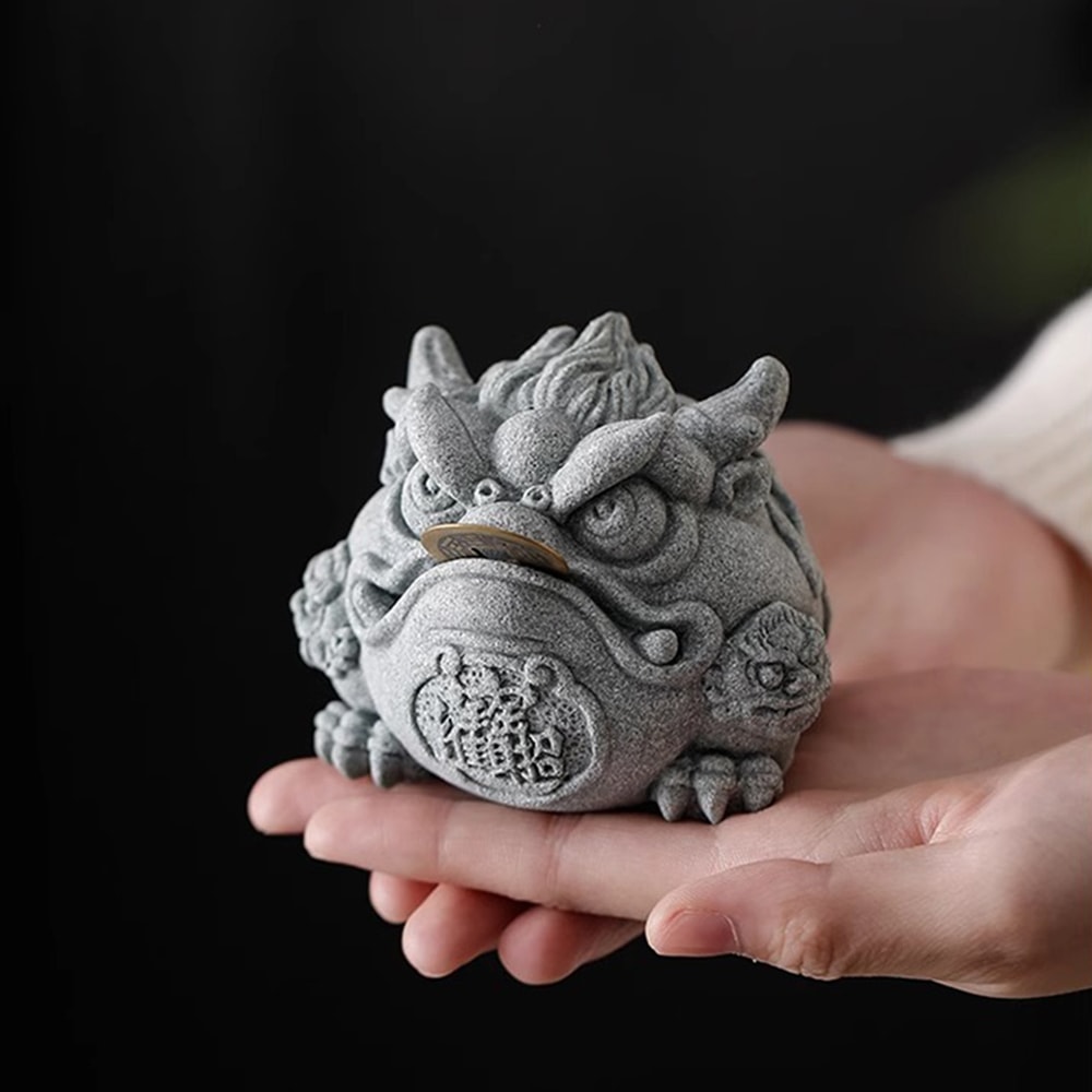 【CY 呈云】【麟鳳呈祥】開運招財金蟾蜍擺飾 青砂石通寶金蟾(贈咬金幣一枚)