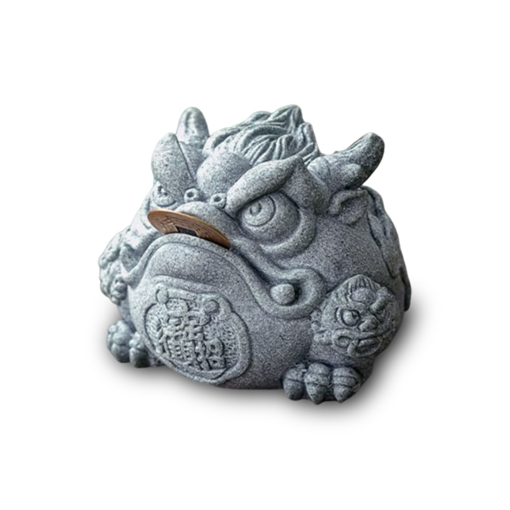 【CY 呈云】【麟鳳呈祥】開運招財金蟾蜍擺飾 青砂石通寶金蟾(贈咬金幣一枚)