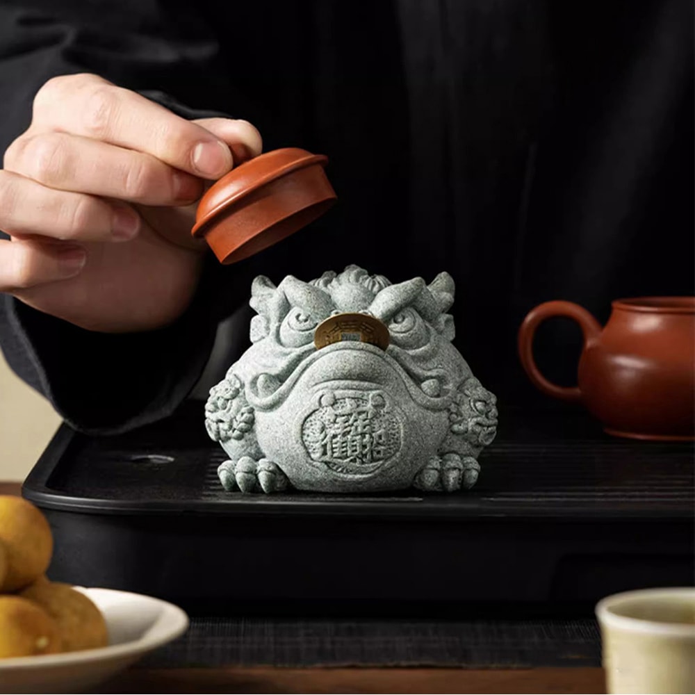 【CY 呈云】【麟鳳呈祥】開運招財金蟾蜍擺飾 青砂石通寶金蟾(贈咬金幣一枚)