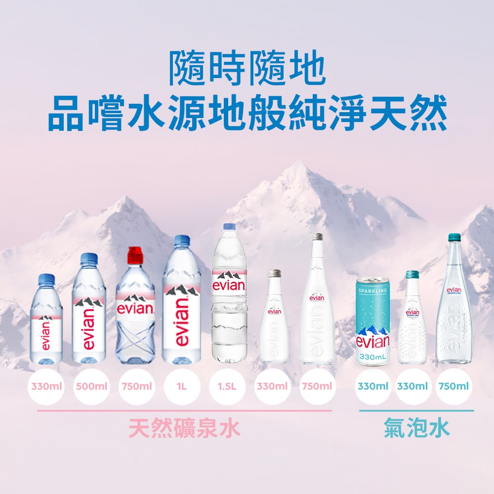 【evian依雲】天然礦泉水(寶特瓶330ml/24入)X5箱(免運費)