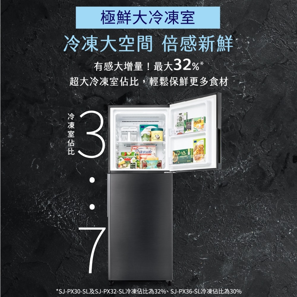 【SHARP 夏普】300L—級能效奈米低温脱臭觸媒變頻右開雙門冰箱 SJ-PX30-SL