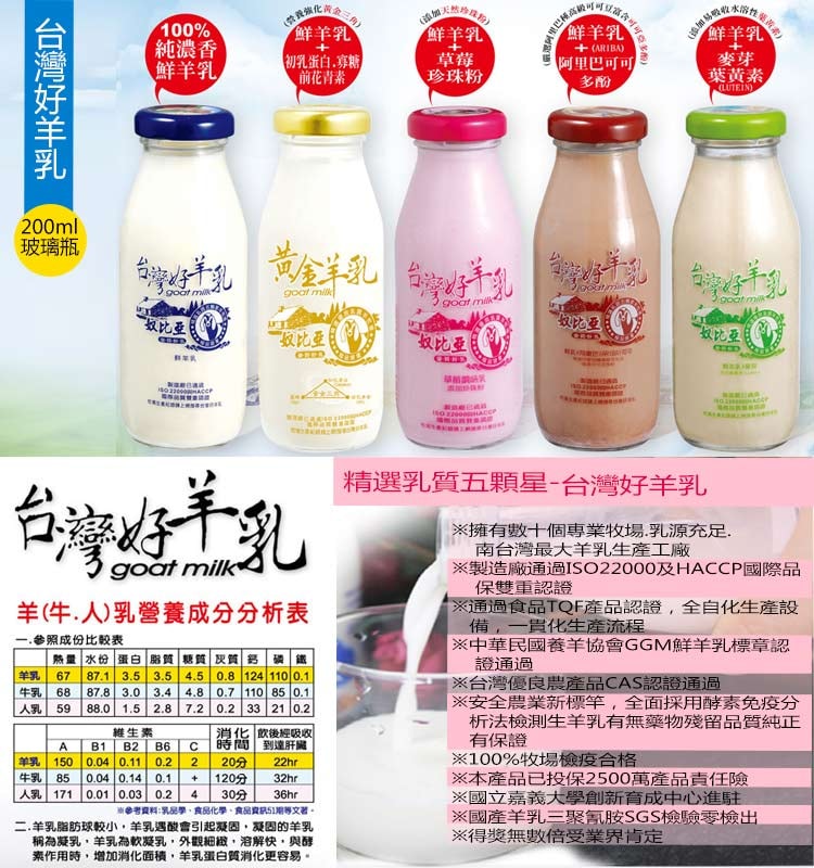 【高屏羊乳】【高屏羊乳】台灣好羊乳系列-SGS玻瓶麥芽調味羊乳200mlx60瓶