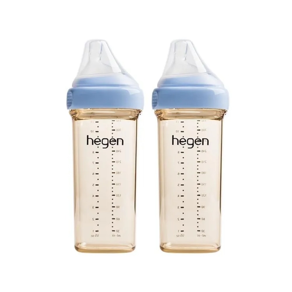 【hegen】金色奇蹟PPSU多功能方圓型寬口奶瓶 330ml 雙瓶組 ( 沁藍/嫣粉/漾紫)