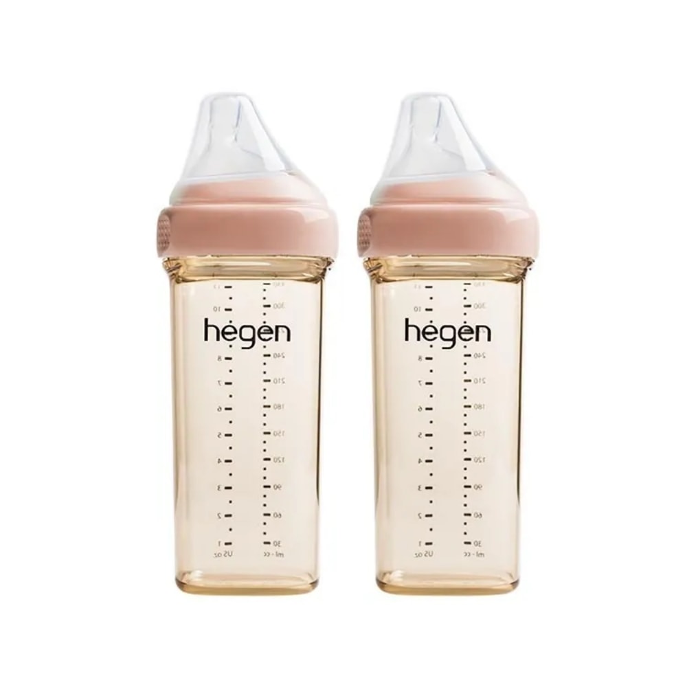 【hegen】金色奇蹟PPSU多功能方圓型寬口奶瓶 330ml 雙瓶組 ( 沁藍/嫣粉/漾紫)