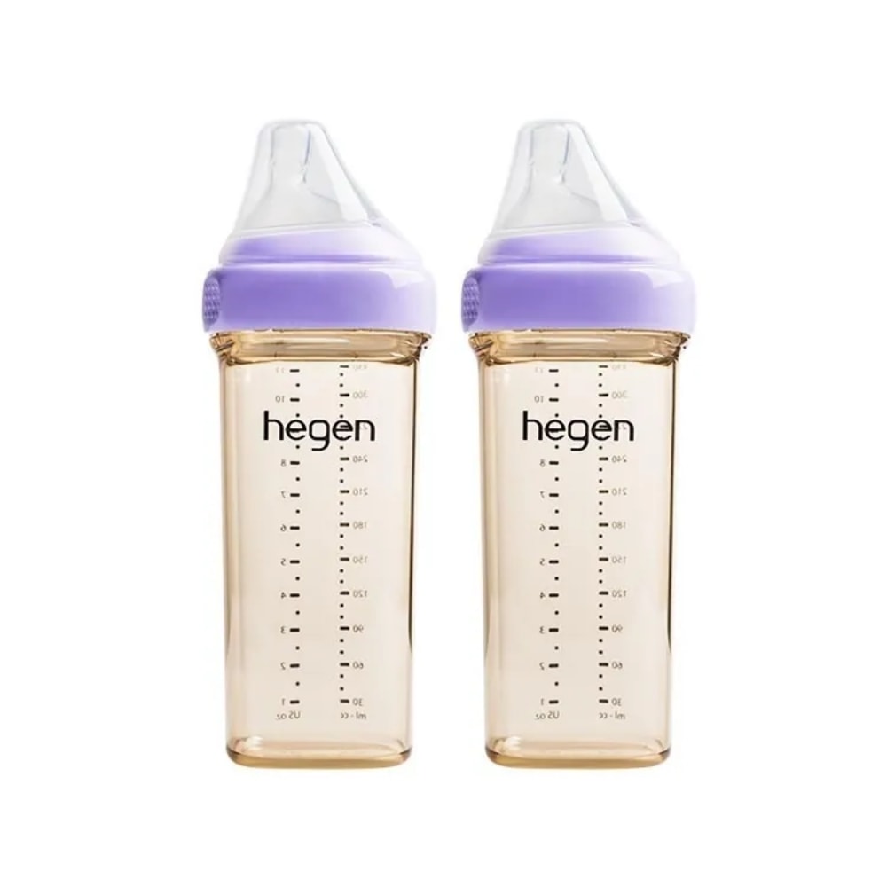 【hegen】金色奇蹟PPSU多功能方圓型寬口奶瓶 330ml 雙瓶組 ( 沁藍/嫣粉/漾紫)