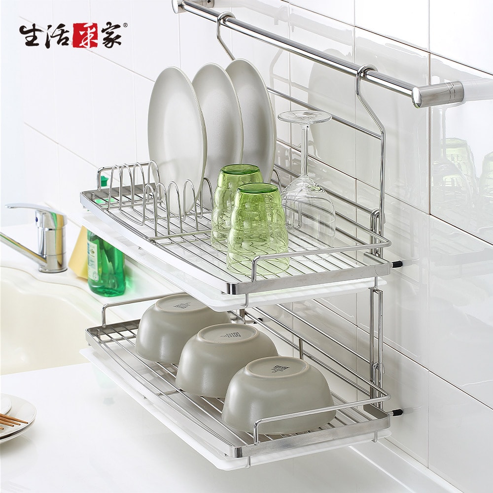 【生活采家】台灣製SUS304掛式雙層平網碗盤瀝水架
