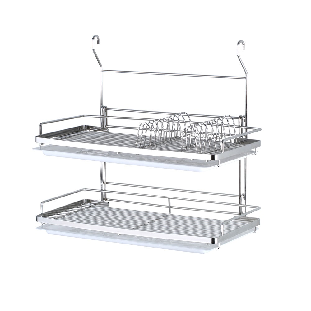 【生活采家】台灣製SUS304掛式雙層平網碗盤瀝水架