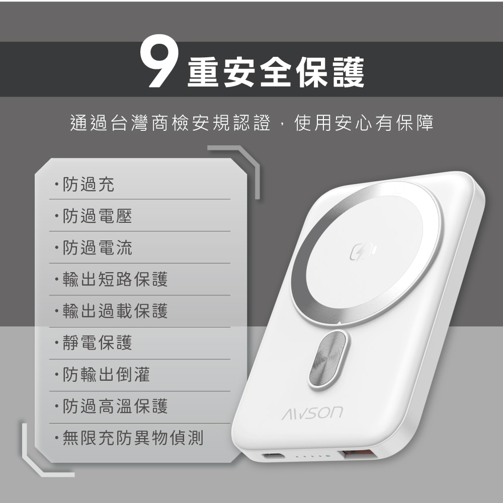 【AWSON 歐森】5000mAh薄型磁吸充電/磁吸行動電源(AWP-5712)MagSafe/快充20W