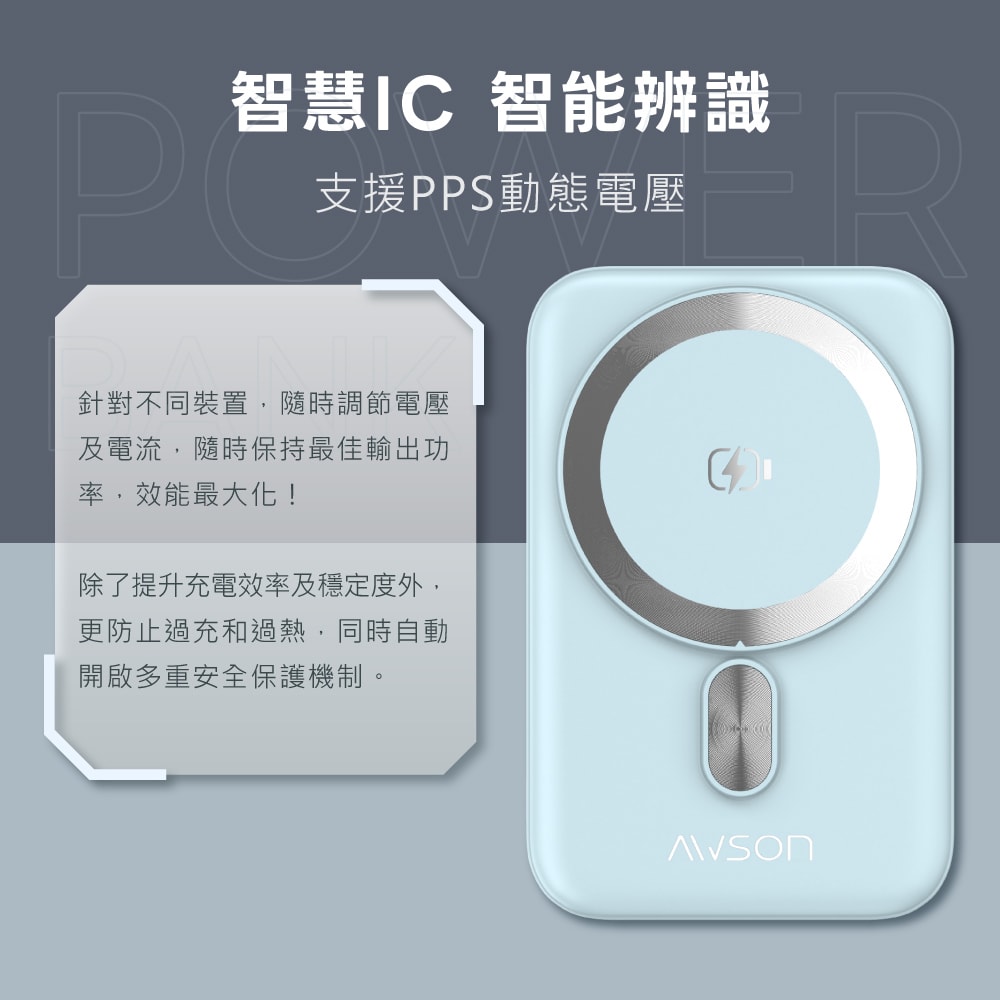【AWSON 歐森】5000mAh薄型磁吸充電/磁吸行動電源(AWP-5712)MagSafe/快充20W