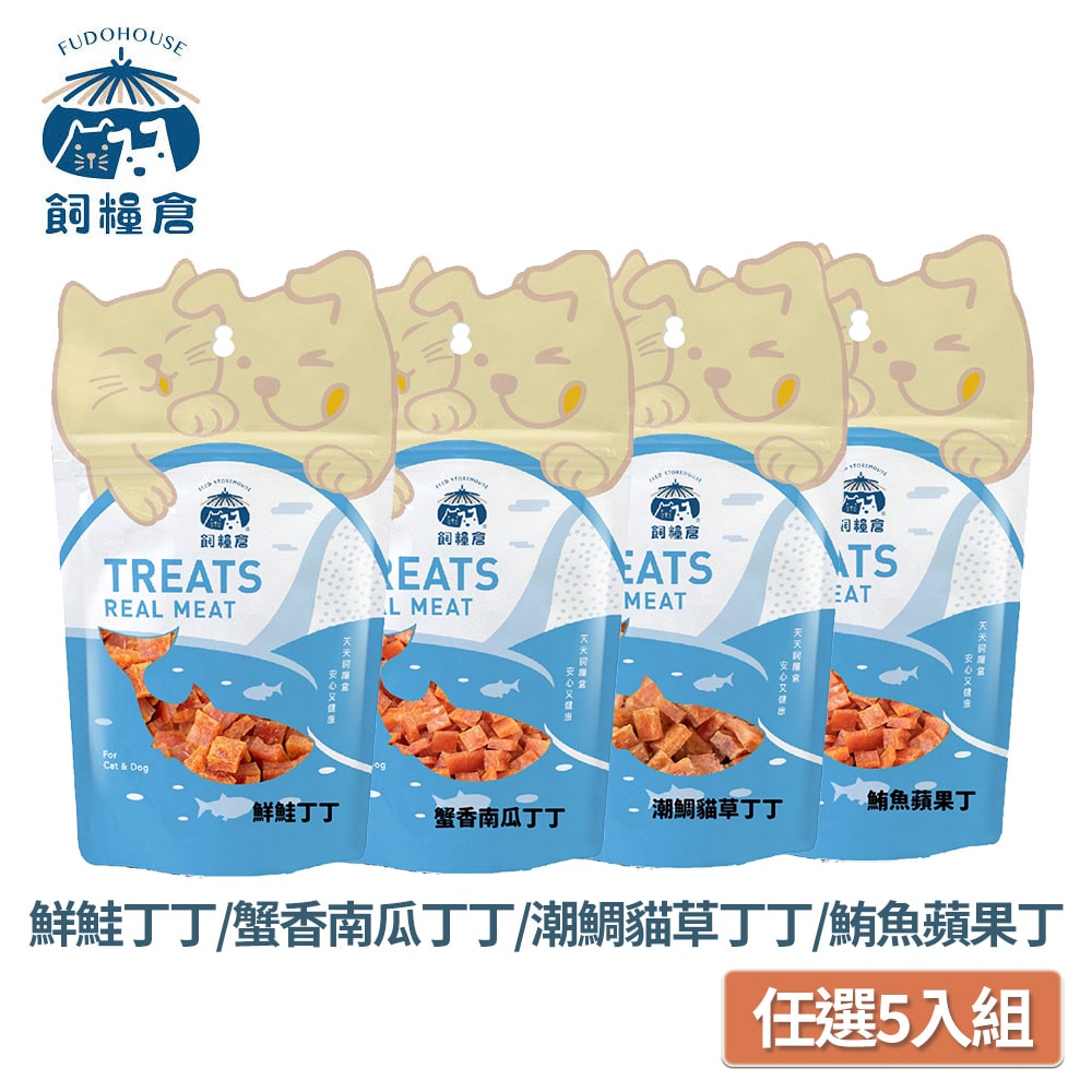 【飼糧倉】常溫零食- 丁丁系列任選5入組｜貓狗適用｜牛磺酸 鮭魚 雞肉 貓咪肉丁 貓咪點心 貓點心 貓咪食品 貓零食 狗零食