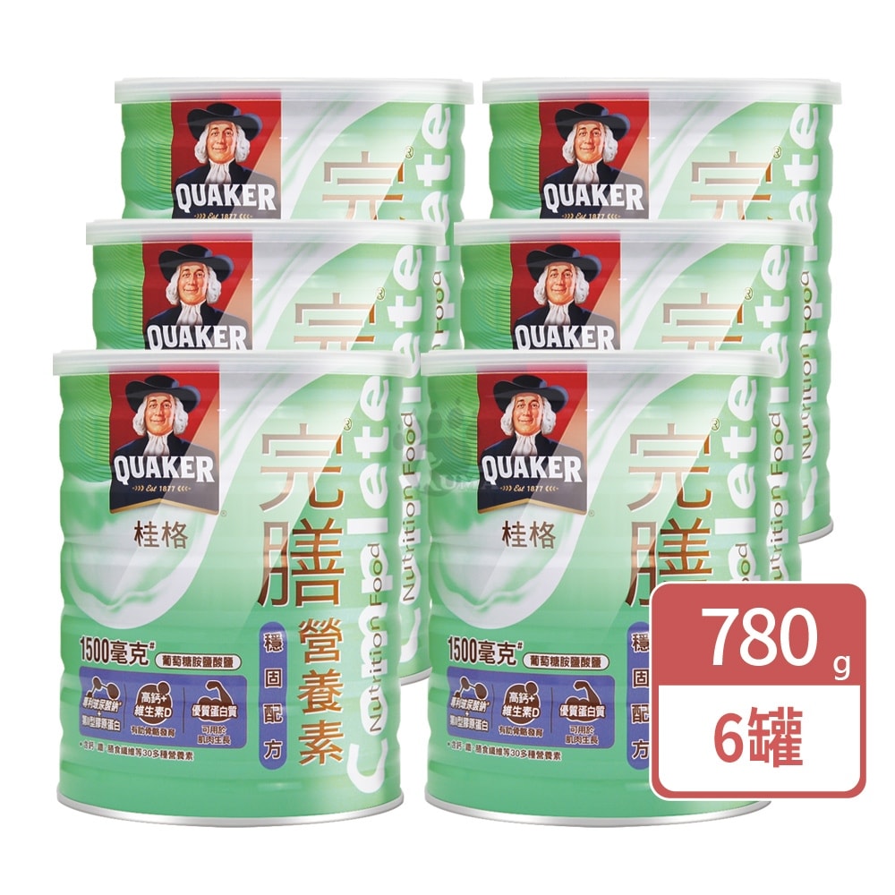 【QUAKER 桂格】完膳營養素穩固配方 780g/6瓶 (高鈣.維生素D.玻尿酸鈉.第II型膠原蛋白)