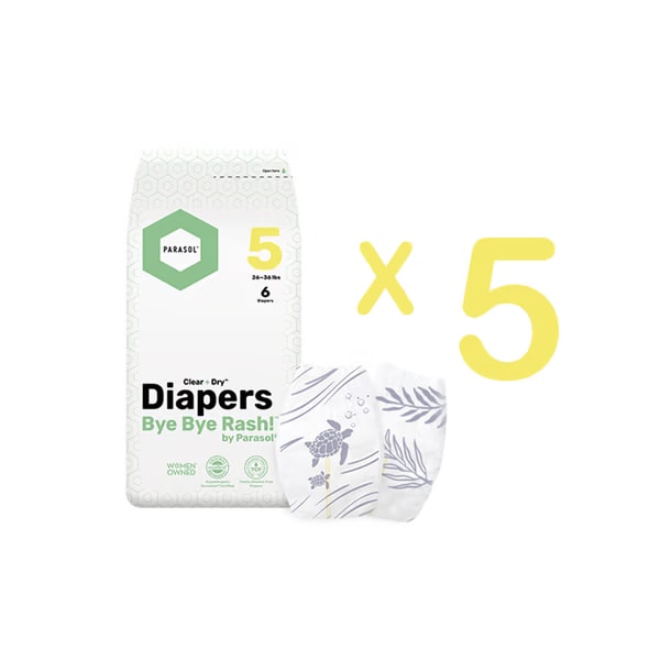 【Parasol】Clear + Dry™ 新科技水凝尿布-工藝升級版輕巧包(5入組)-( 1號/NB、2號/S、 3號/M、4號/L、5號/XL)