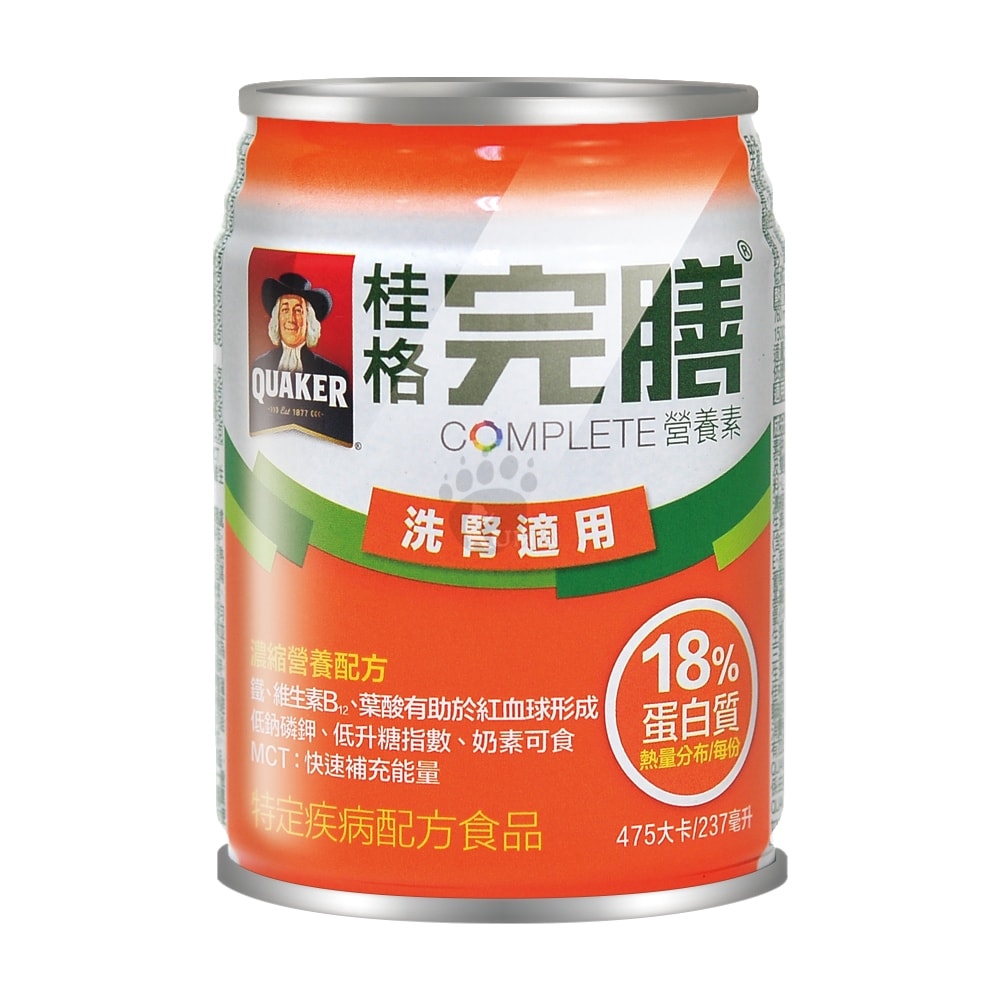 【QUAKER 桂格】完膳營養素洗腎患者適用配方 237mlx24瓶/2箱+贈4瓶 (奶素可食)