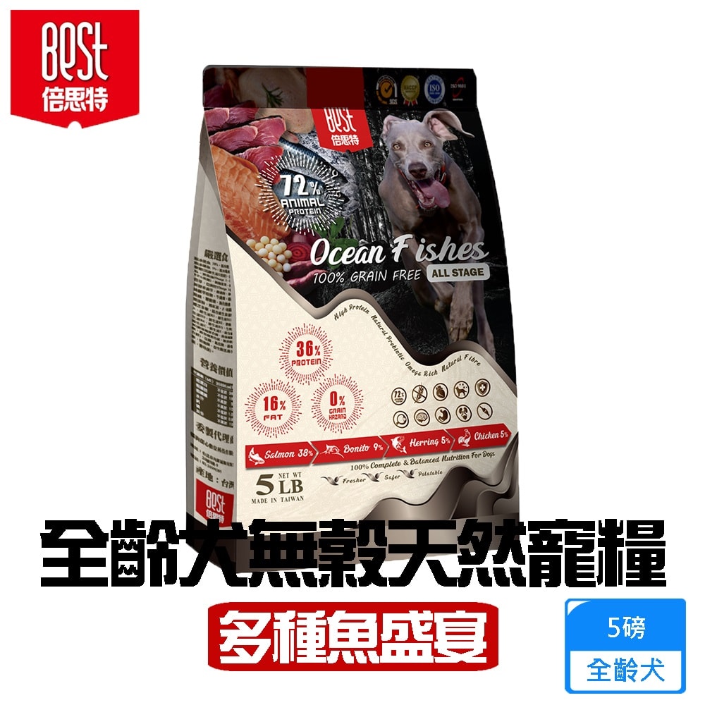 【倍思特】無穀全齡天然犬糧 5磅 多種魚盛宴 饕嘴全齡犬低敏護膚配方 天然低敏-100%無穀無麩