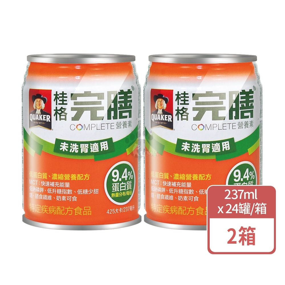 【QUAKER 桂格】完膳營養素低蛋白配方 未洗腎適用 237mlx24瓶/2箱+贈4瓶