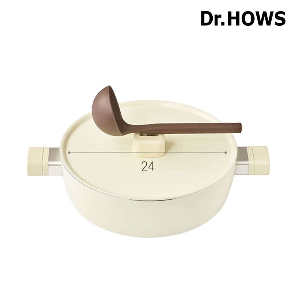 【Dr.HOWS】LUMI 雙耳湯鍋(附鍋勺24cm)-米白