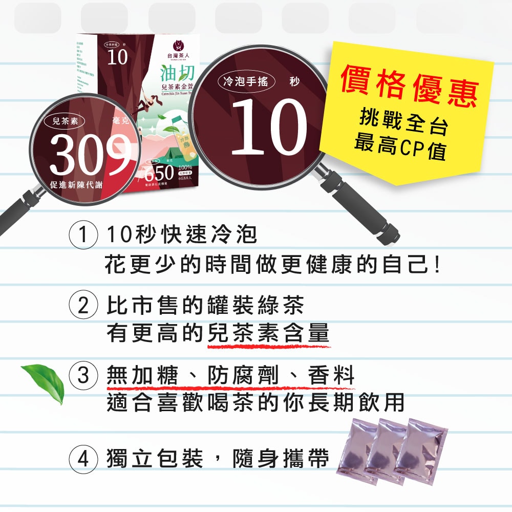 【台灣茶人】油切兒茶素金萱茶包 (6g*8入/盒)-3件組