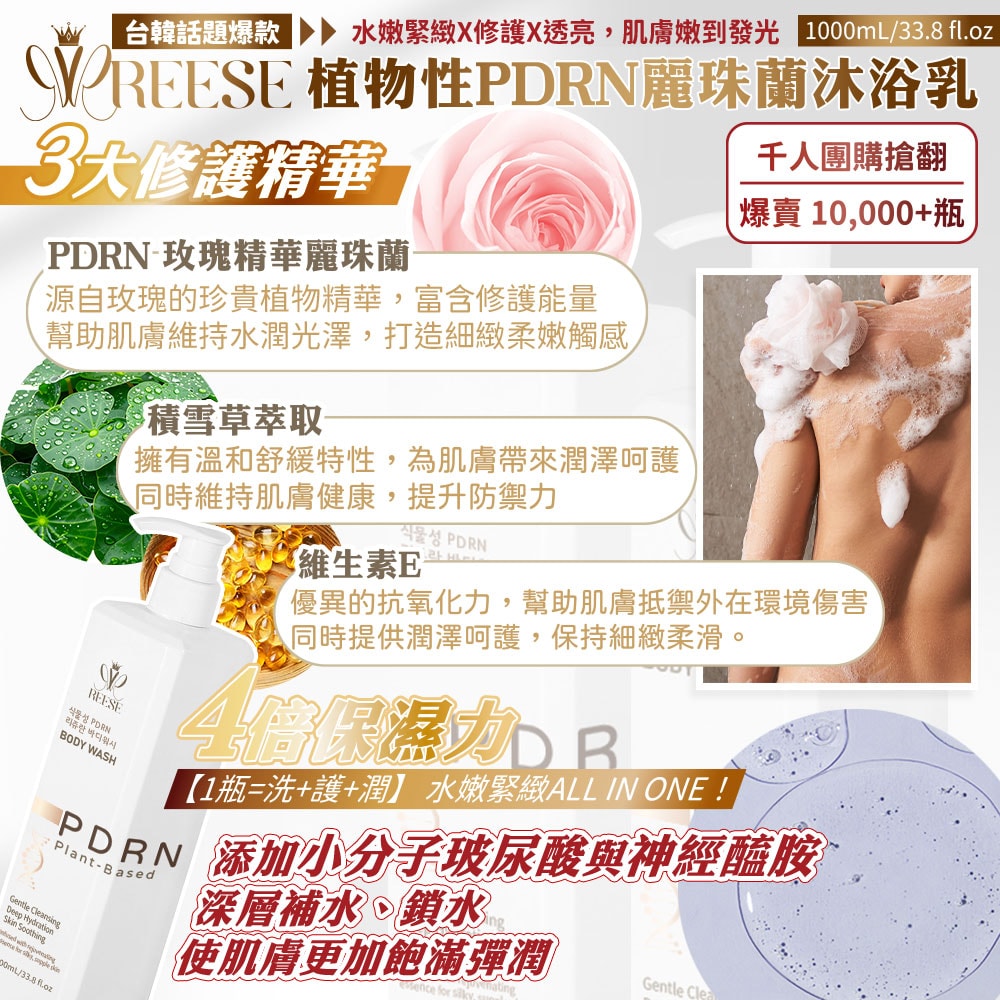 【REESE】植物性PDRN麗珠蘭沐浴乳1000ml-20瓶入