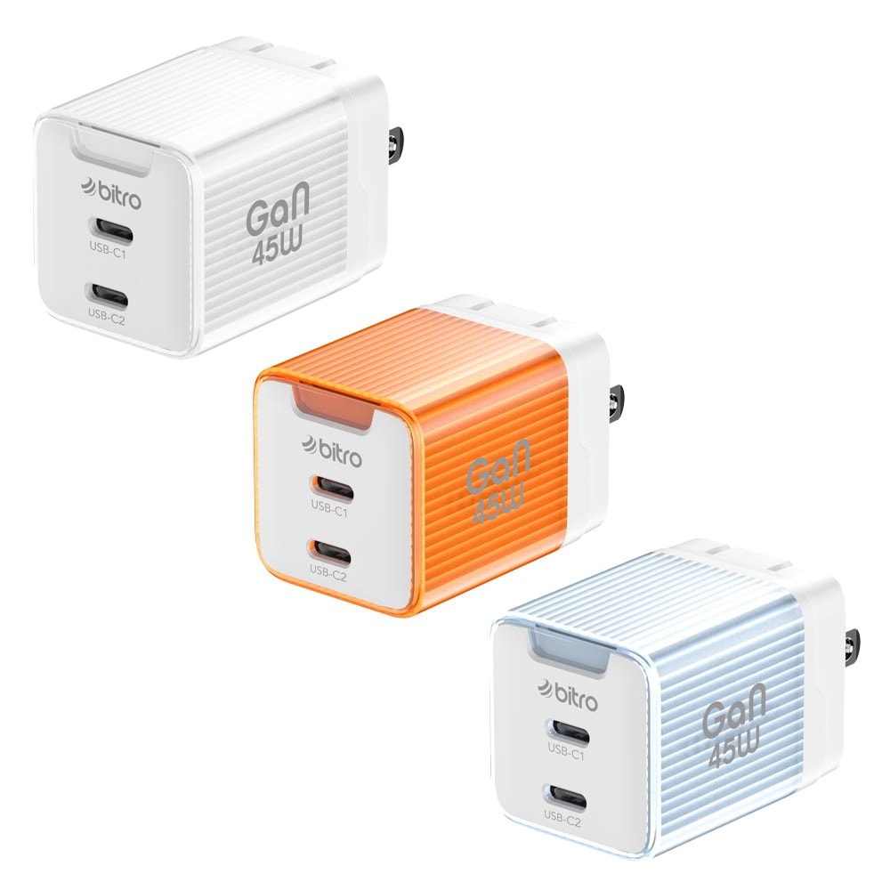【Bitro】45W BG45CC GaN 氮化鎵 PD 雙孔快充頭 USB-C+USB-C 快充頭 - 寂靜藍 BG45CC-BL 慕晨白 ...
