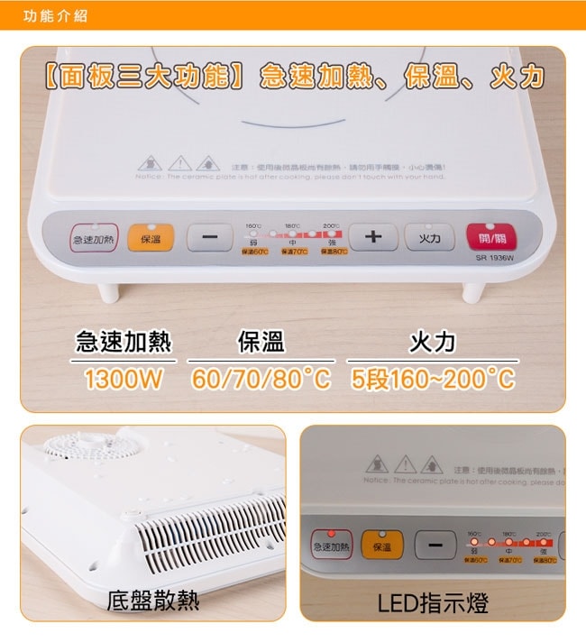 【尚朋堂】【尚朋堂】五段火力IH變頻電磁爐SR-1936W