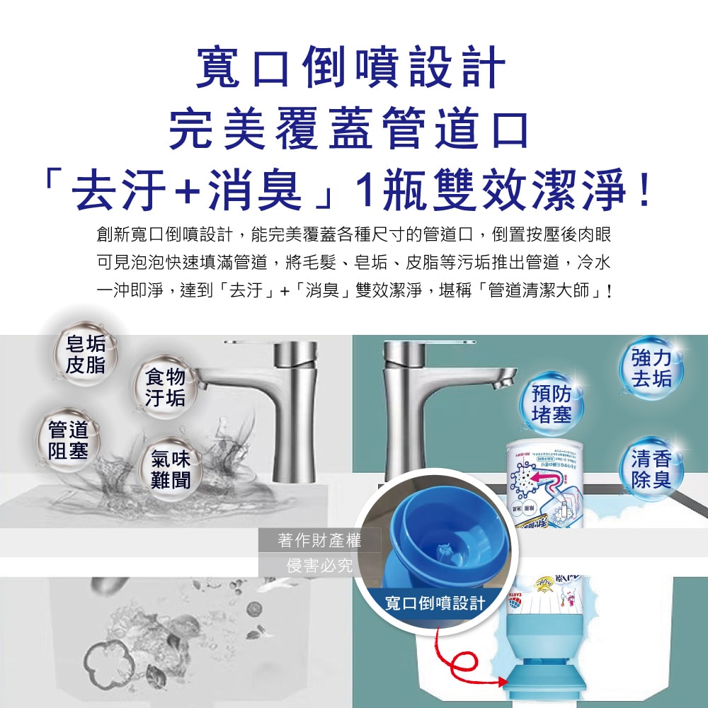 【日本Earth地球製藥】寬口倒噴管道除臭去污泡沫清潔劑200ml/罐-藍蓋皂香(洗臉台溢流孔慕斯噴霧,衛浴排水管除垢中性洗劑,水槽除垢消臭芳香劑)