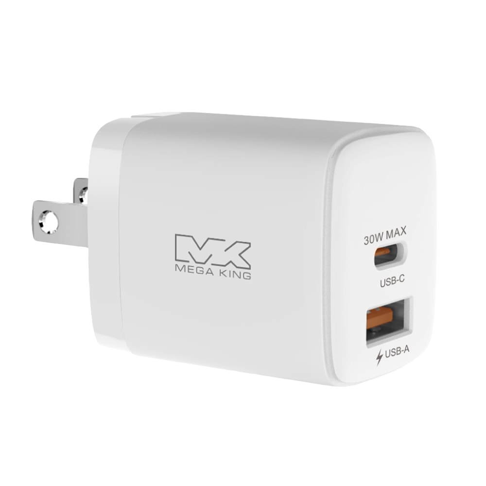 【MEGA KING】原廠 30W GaN氮化鎵PD雙孔旅充頭 USB-A & Type-C (盒裝)