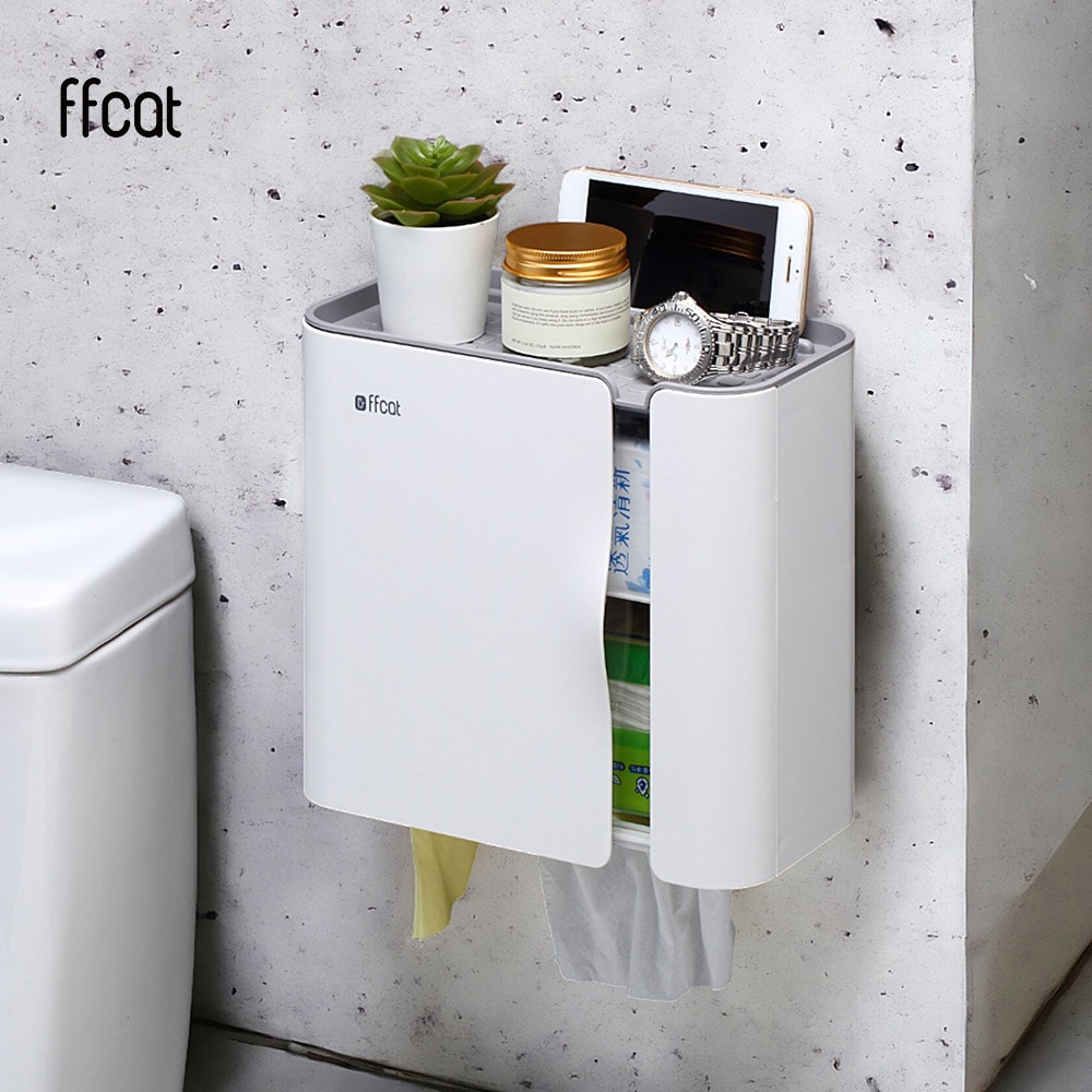 【ffcat】浴室強力無痕貼雙開式置物面紙衛生紙架