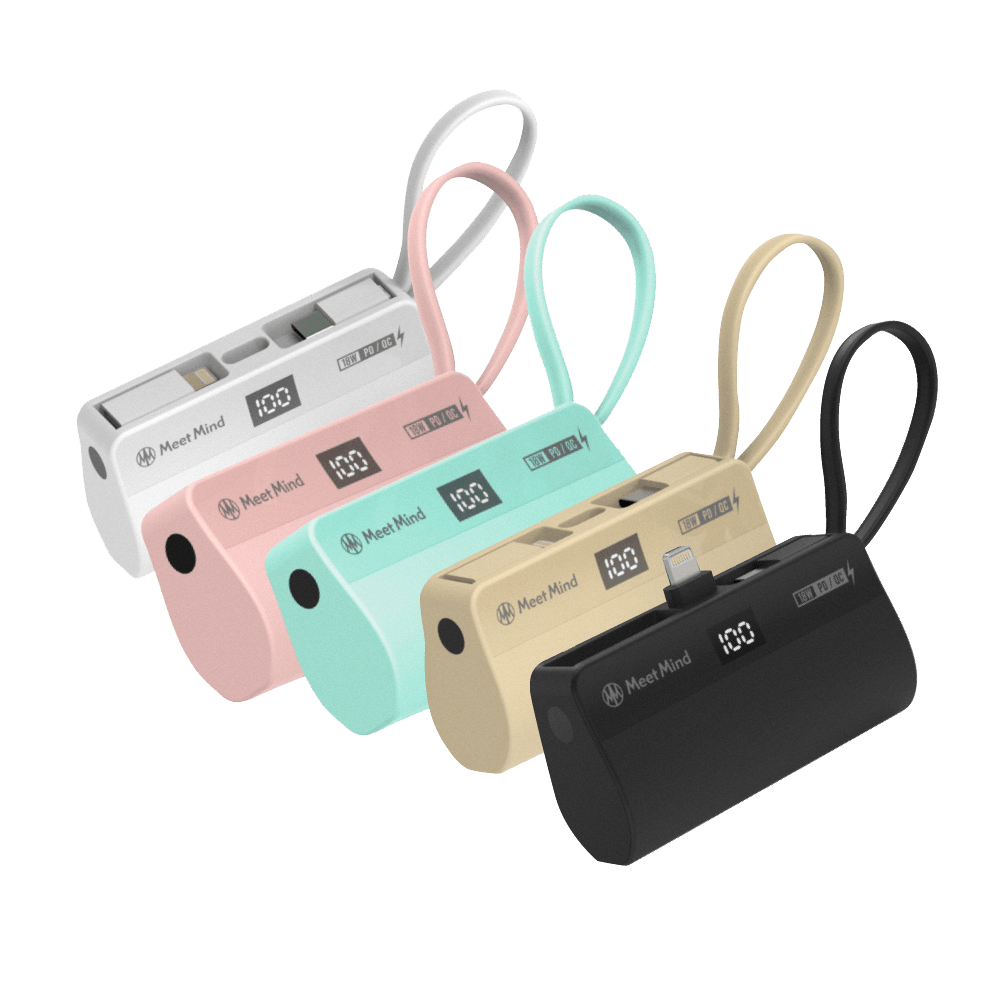 【Meetmind】PD/QC 5000mAh 直插式行動電源 (Lightning頭+Type-C自帶線) 3件組
