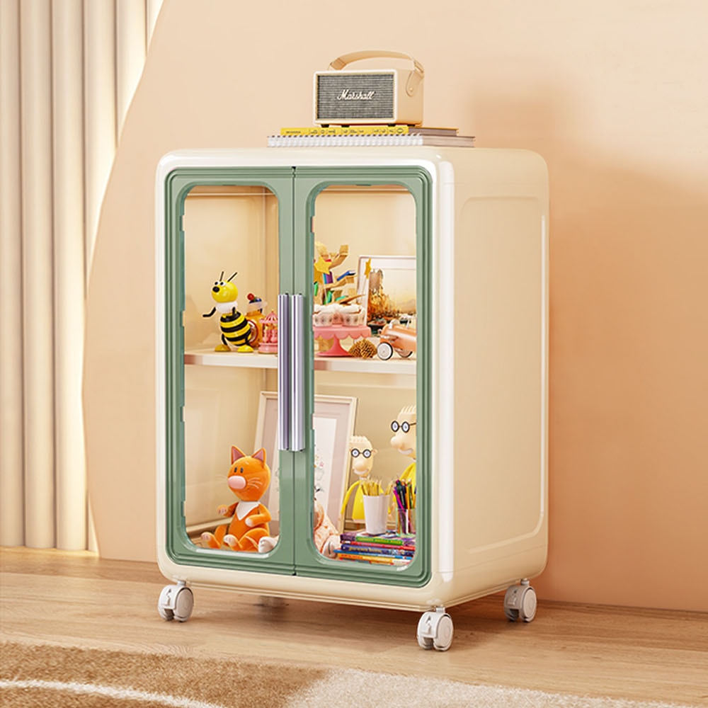 【AOTTO】奶油撞色附輪可疊加雙開門收納櫃(收納櫃 置物櫃 辦公櫃 書櫃 展示櫃)