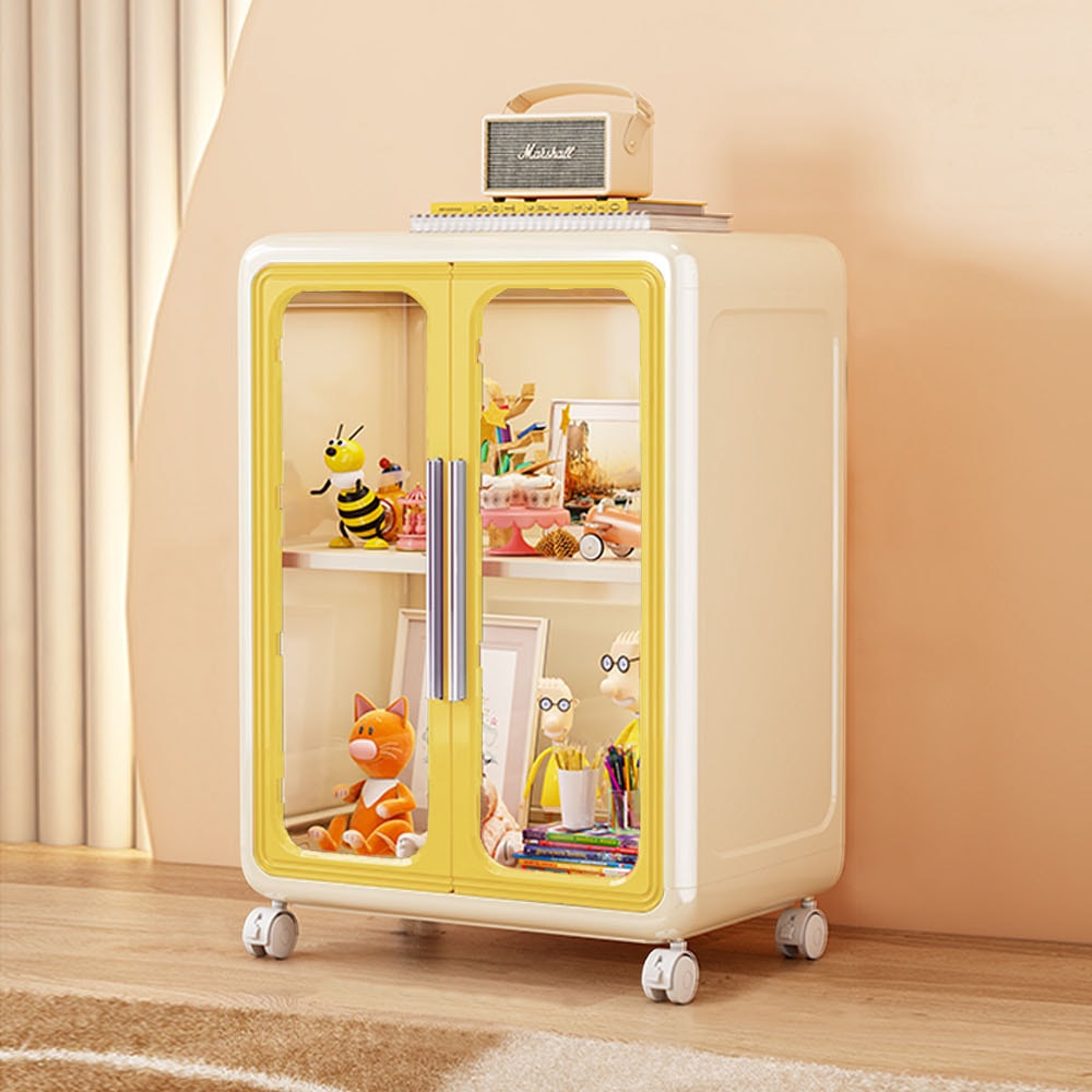 【AOTTO】奶油撞色附輪可疊加雙開門收納櫃(收納櫃 置物櫃 辦公櫃 書櫃 展示櫃)