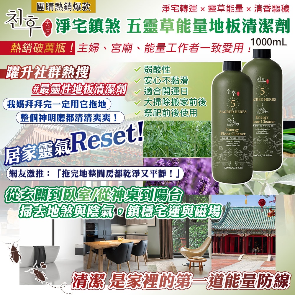 【天后】五靈草能量地板清潔劑1000ml-20瓶入