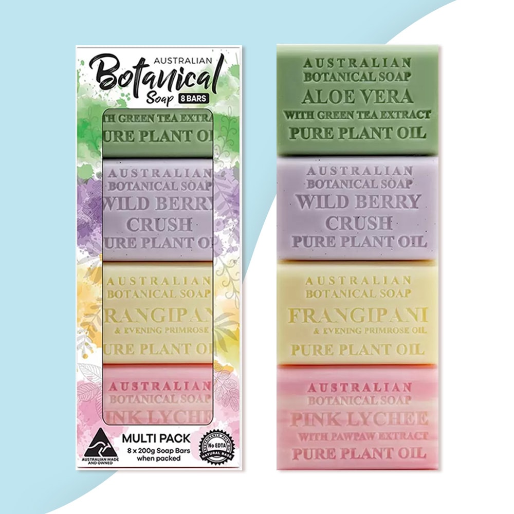 【Australian Botanical Soap】植物精油香皂200公克 X 8入(蘆薈綠茶/野莓/雞蛋花月見草油/粉紅荔枝)