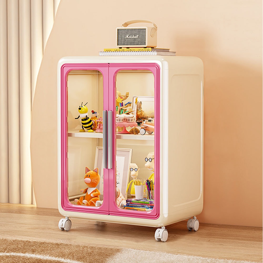 【AOTTO】奶油撞色附輪可疊加雙開門收納櫃(收納櫃 置物櫃 辦公櫃 書櫃 展示櫃)