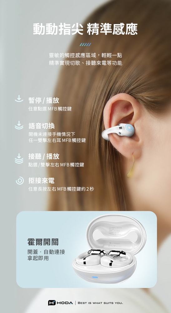 【Hoda】氣傳導 OWS 藍牙耳機  高清通話  無感佩戴  長續航