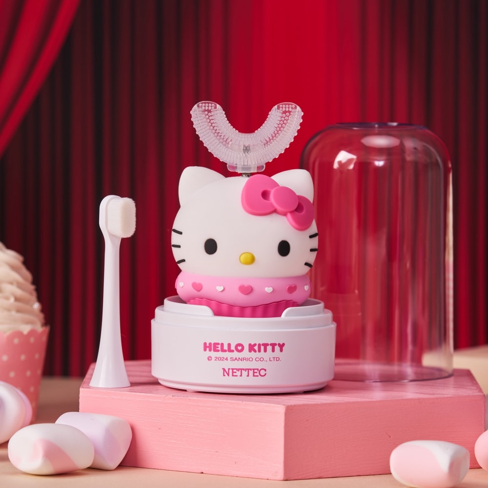 【優樂】三麗鷗 兒童U型電動牙刷 Hello Kitty 凱蒂 (附超細軟萬毛刷頭+U型刷頭)
