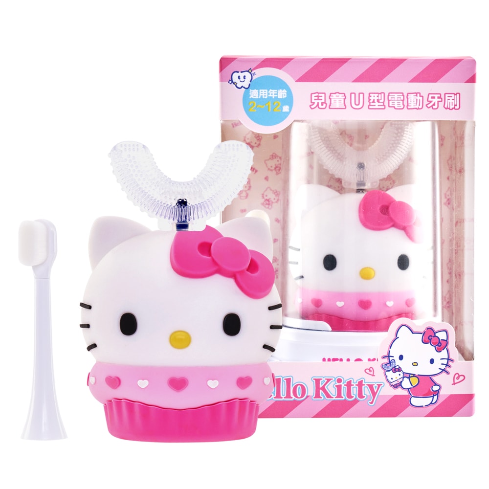 【優樂】三麗鷗 兒童U型電動牙刷 Hello Kitty 凱蒂 (附超細軟萬毛刷頭+U型刷頭)